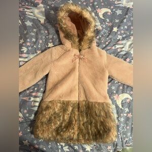 American widgeon Pink and Brown Faux Fur Hooded Coat